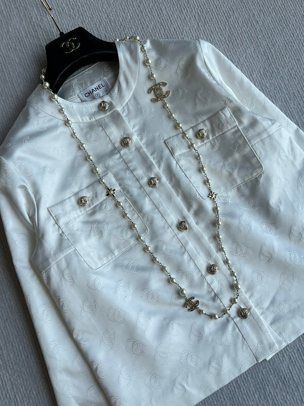 Veste col rond CC 25 en coton et soie blancs