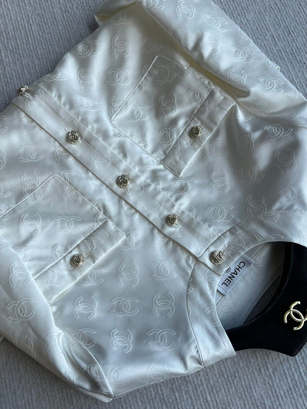 Veste col rond CC 25 en coton et soie blancs