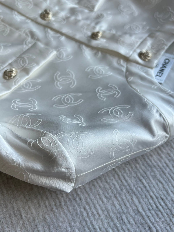 Veste col rond CC 25 en coton et soie blancs