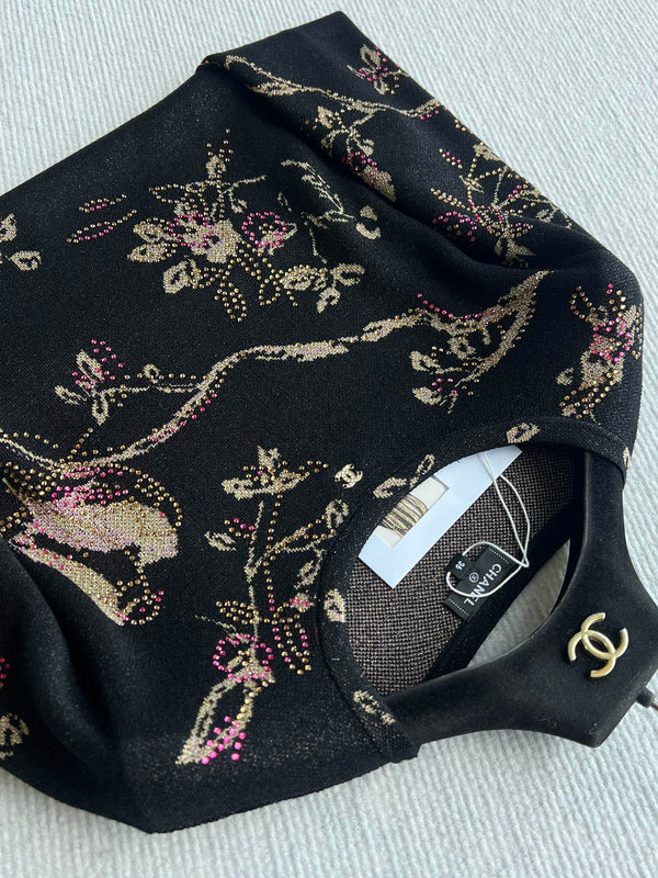 CC 25 Chemise à manches longues noire en cupro et fibre métallisée