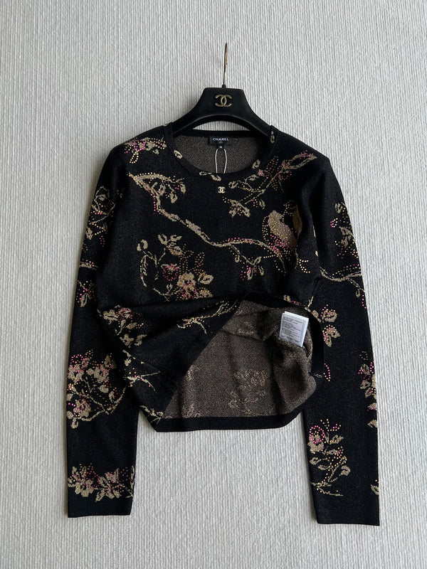 CC 25 Chemise à manches longues noire en cupro et fibre métallisée