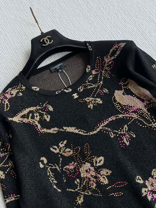 CC 25 Chemise à manches longues noire en cupro et fibre métallisée