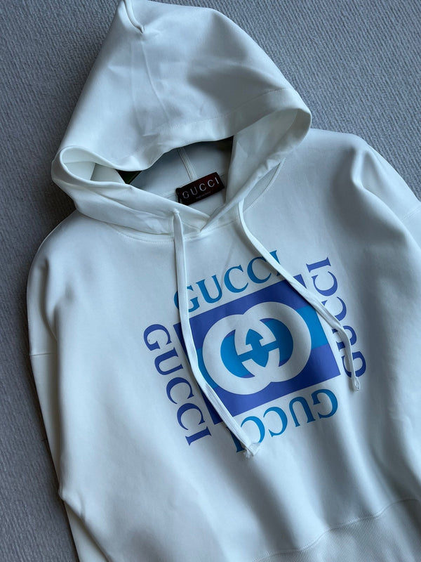 Gucci 2025 Hooded Sweater White Blue Cotton 286045