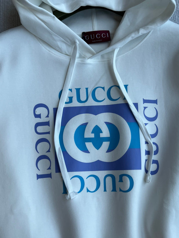 Gucci 2025 Hooded Sweater White Blue Cotton 286045