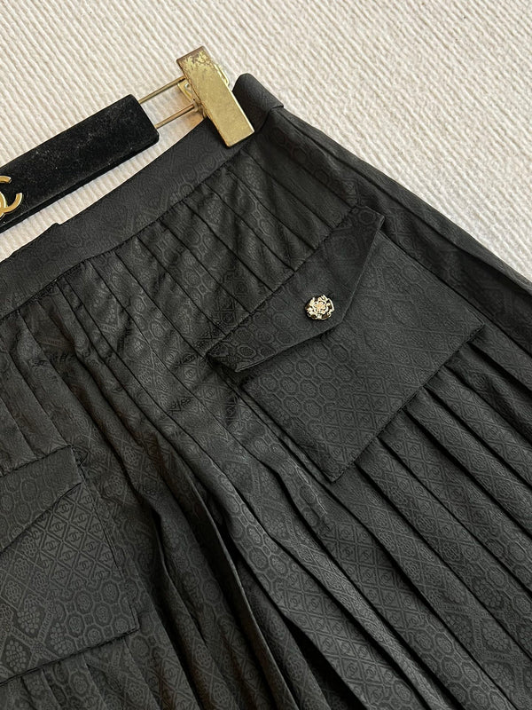 Pantalon plissé CC 25 en soie noire