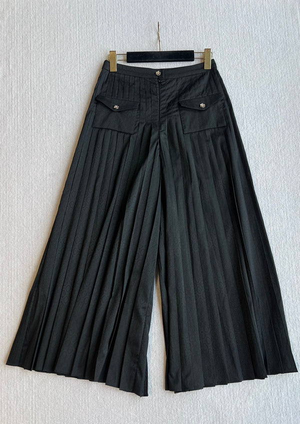 Pantalon plissé CC 25 en soie noire