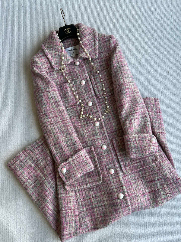 Chanel Manteau Long 25 Laine Mohair Rose 318385