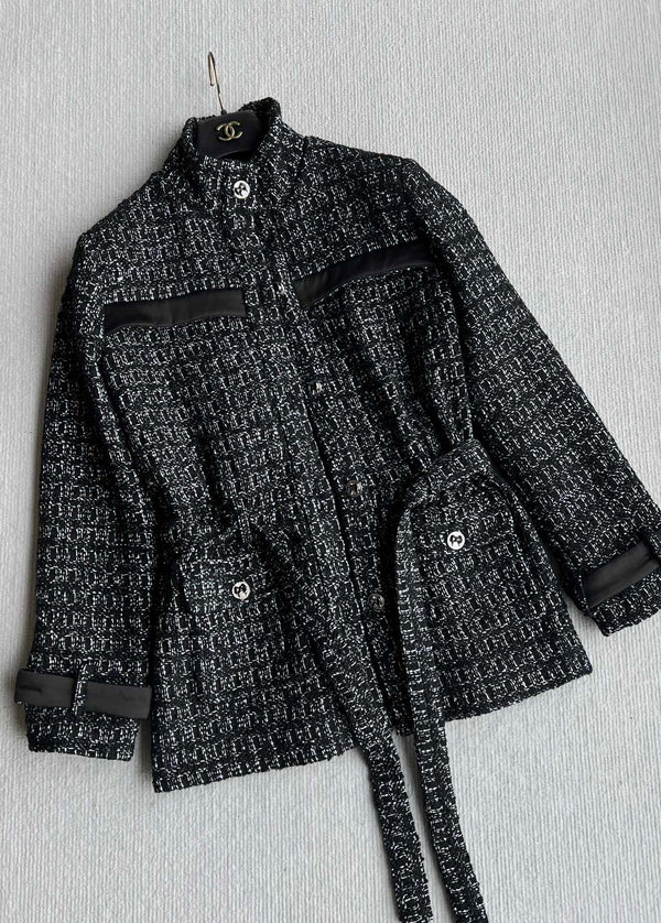 CC Belted Jacket Black White Cashmere Tweed 318587
