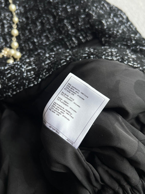 CC Belted Jacket Black White Cashmere Tweed 318587