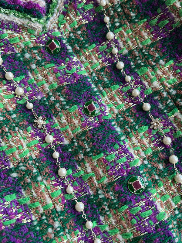 Chanel 2025 Veste en Tweed à Carreaux Laine Polyester Vert 325361