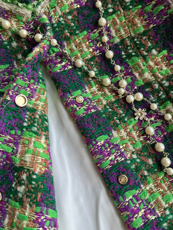 Chanel 2025 Veste en Tweed à Carreaux Laine Polyester Vert 325361