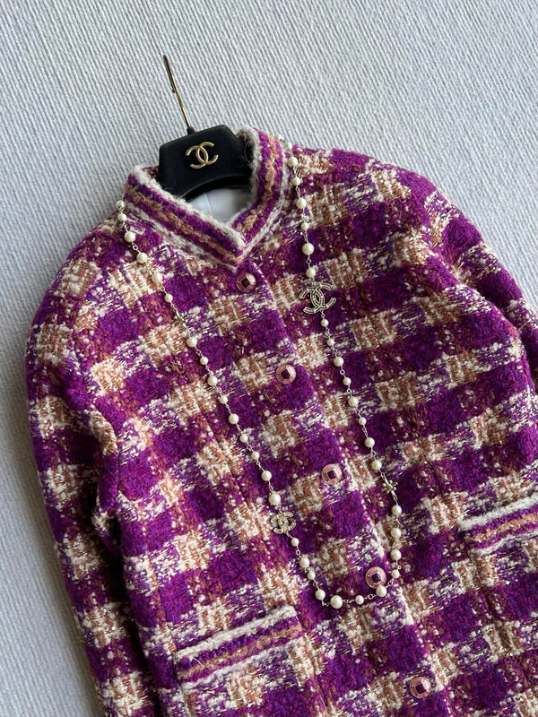 Chanel 2025 Veste en tweed à carreaux en laine et polyester violet 325362