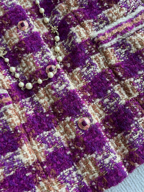 Chanel 2025 Veste en tweed à carreaux en laine et polyester violet 325362