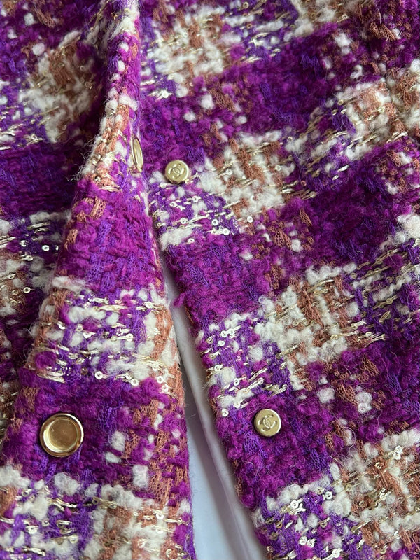 Chanel 2025 Veste en tweed à carreaux en laine et polyester violet 325362