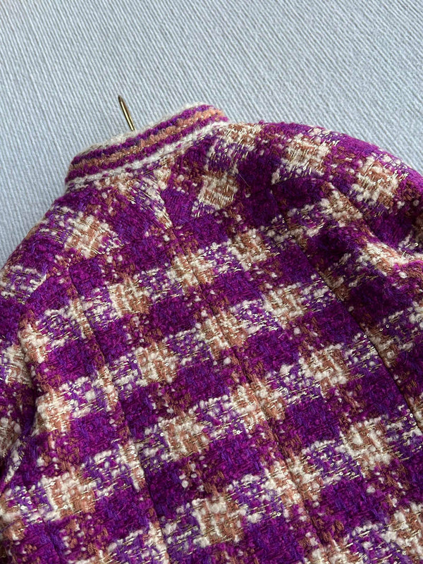 Chanel 2025 Veste en tweed à carreaux en laine et polyester violet 325362