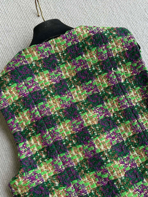 Chanel 2025 Gilet Veste en Tweed Écossais Laine Polyester Vert 325377