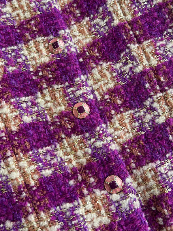 Chanel 2025 Veste Gilet en Tweed à Carreaux Violet Laine Polyester 325378