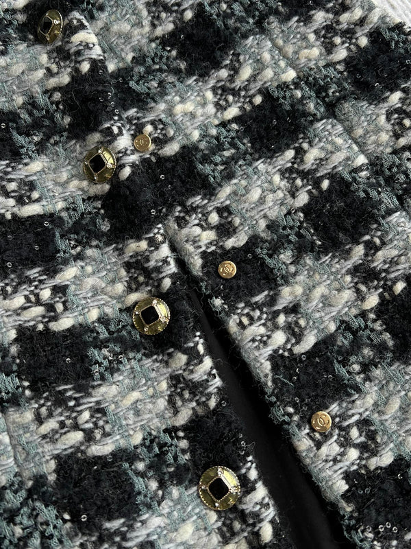 Chanel 2025 Veste Gilet Tweed Écossais Laine Polyester Noir 325379