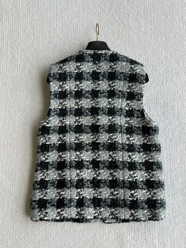 Chanel 2025 Veste Gilet Tweed Écossais Laine Polyester Noir 325379