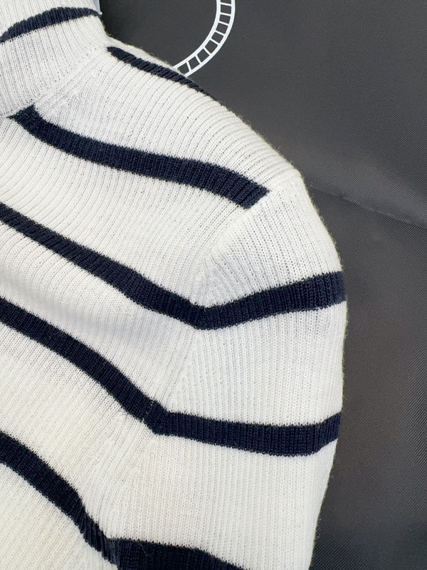 Prada Striped Knitted Turtleneck Sweater Black mix White Wool
