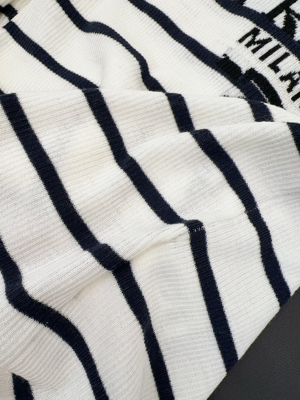 Prada Striped Knitted Turtleneck Sweater Black mix White Wool