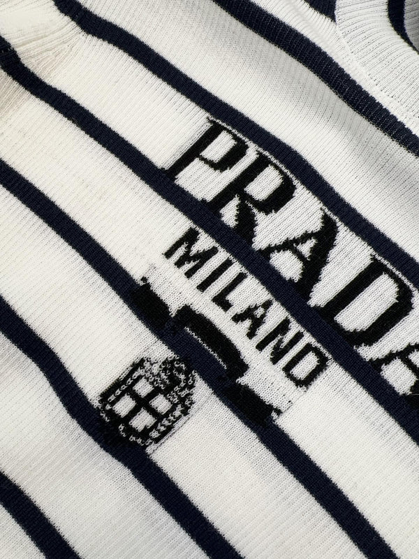 Prada Striped Knitted Turtleneck Sweater Black mix White Wool