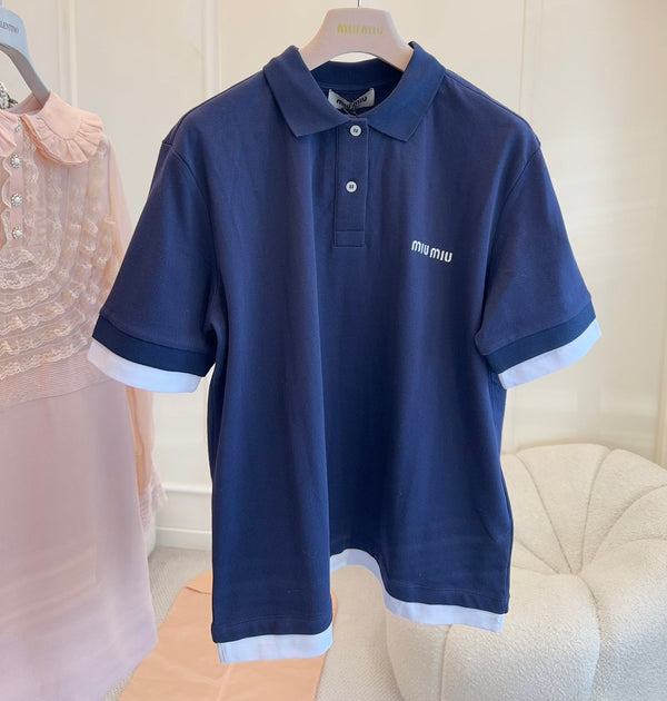 Miumiu 2025 Polo Shirt navy Blue Cotton