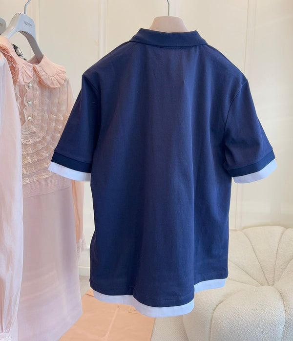 Miumiu 2025 Polo Shirt navy Blue Cotton