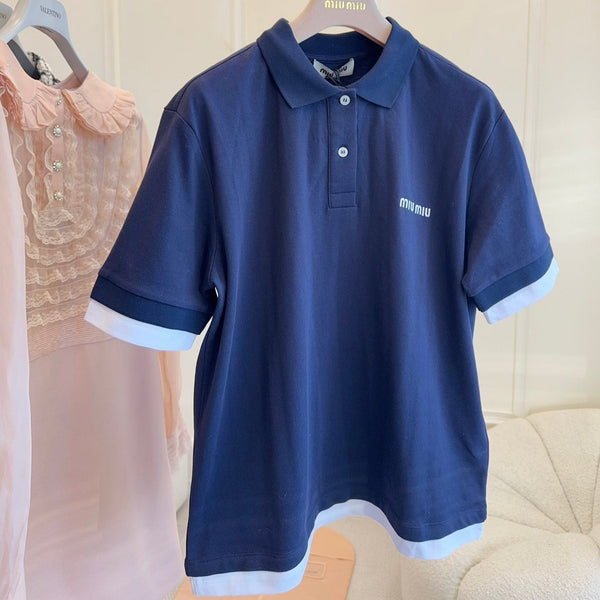 Miumiu 2025 Polo Shirt navy Blue Cotton