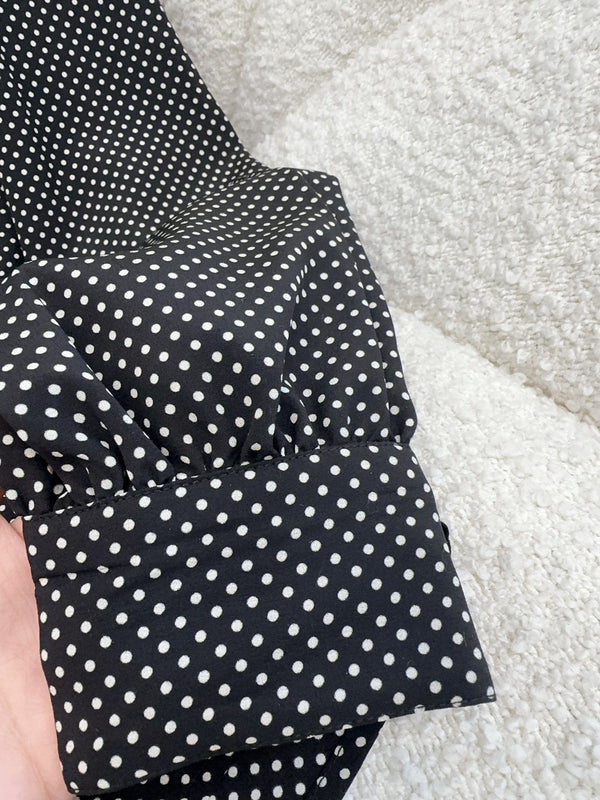 YSL 2025 Polka Dot Shirt Black mix White Silk