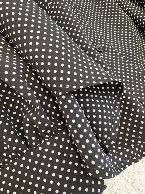 YSL 2025 Polka Dot Shirt Black mix White Silk