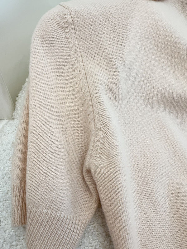 Miu Miu 25 Striped Polo Short-sleeved Sweatshirt Beige Cashmere