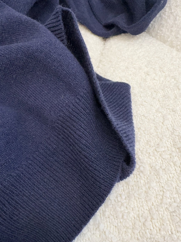 Miu Miu 25 Striped Polo Sweatshirt Dark Blue Cashmere