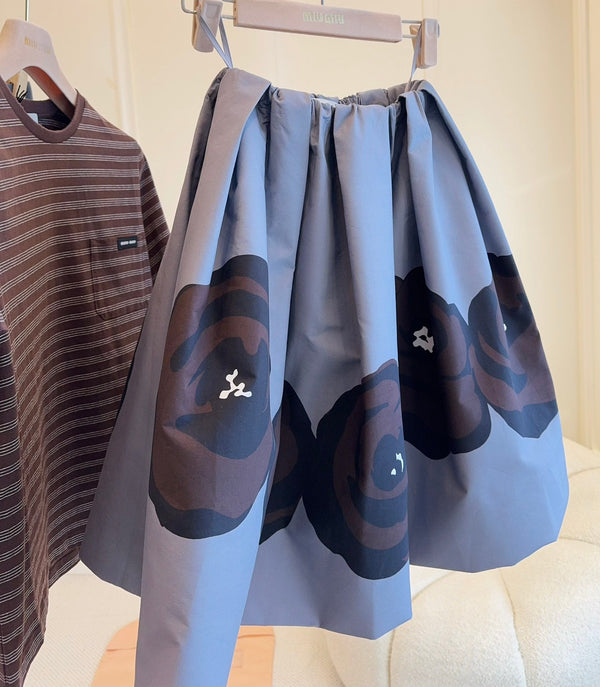 Gonna Miu Miu 25 Floral Fluffy in cotone grigio