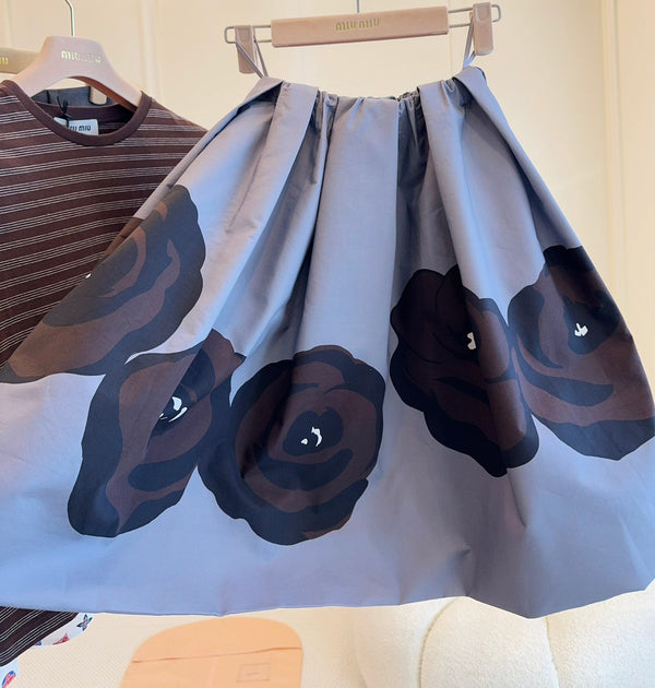 Gonna Miu Miu 25 Floral Fluffy in cotone grigio