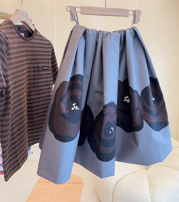 Gonna Miu Miu 25 Floral Fluffy in cotone grigio