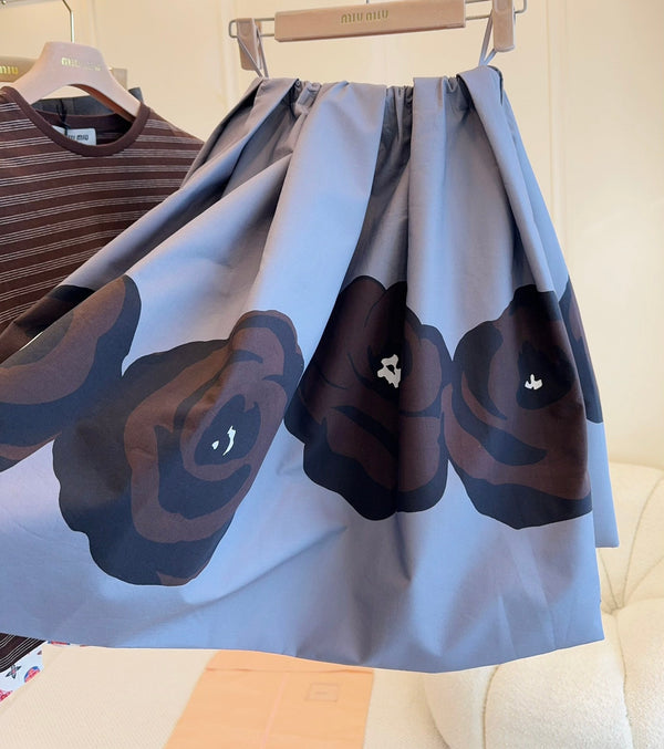 Gonna Miu Miu 25 Floral Fluffy in cotone grigio