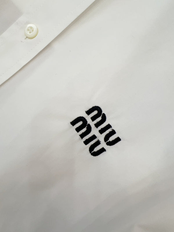 Miu Miu 2025 Logo Embroidered Long-sleeved Shirt White Cotton