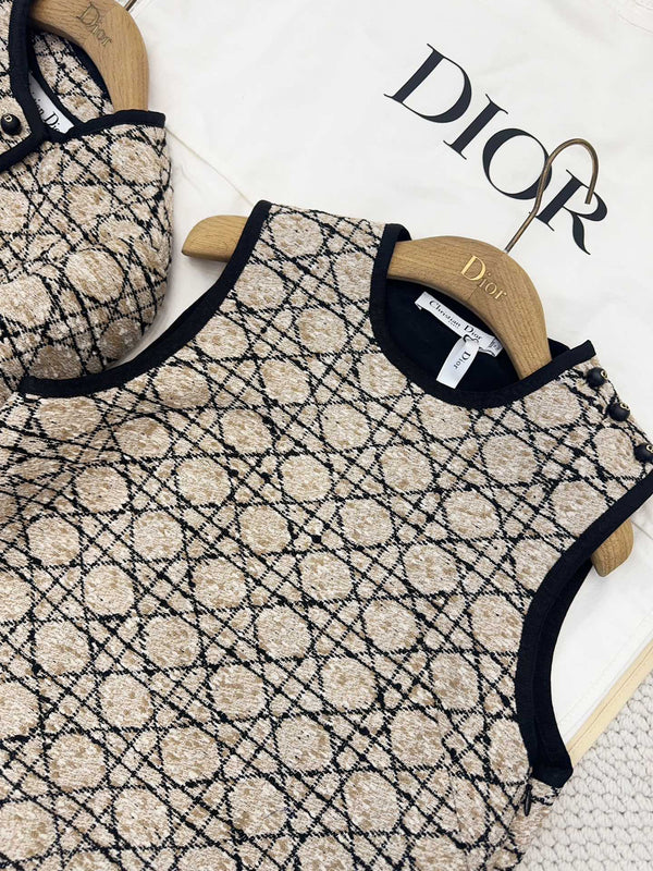 CD 2025 Plaid Dress Beige Cotton