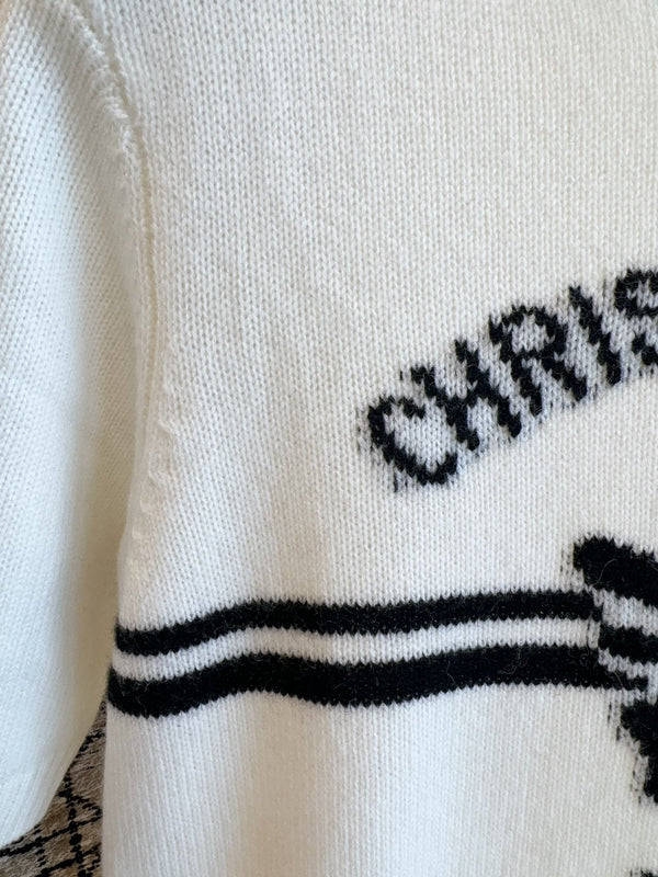 CD 25 Maglia a maniche corte in maglia a farfalla in cotone bianco e nero