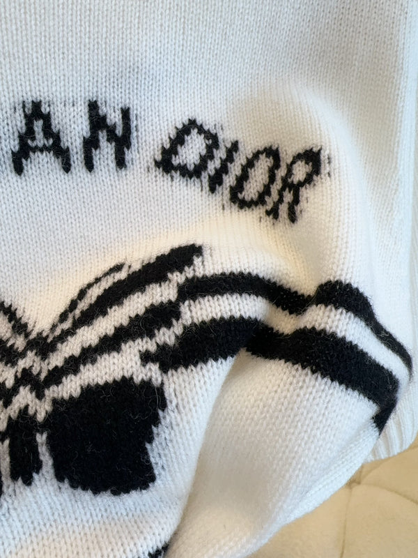 CD 25 Maglia a maniche corte in maglia a farfalla in cotone bianco e nero