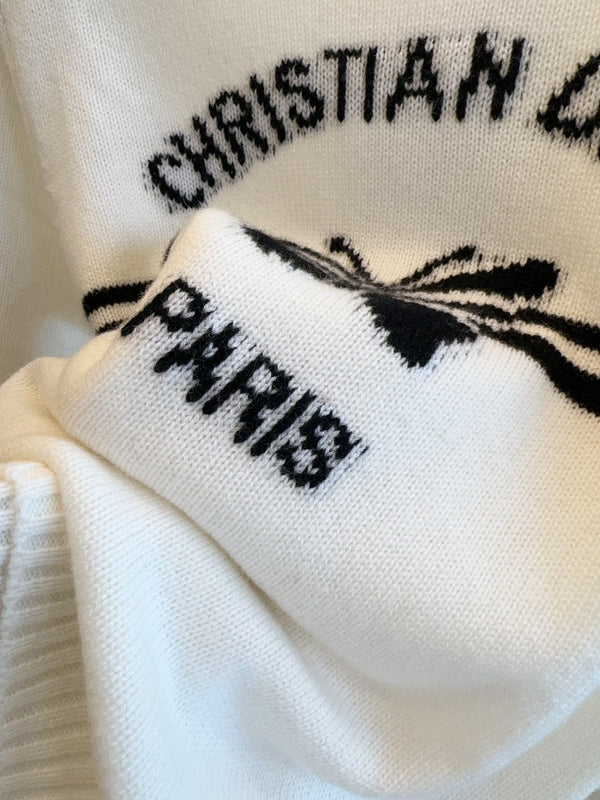 CD 25 Maglia a maniche corte in maglia a farfalla in cotone bianco e nero