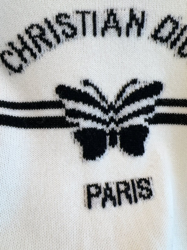 CD 25 Maglia a maniche corte in maglia a farfalla in cotone bianco e nero