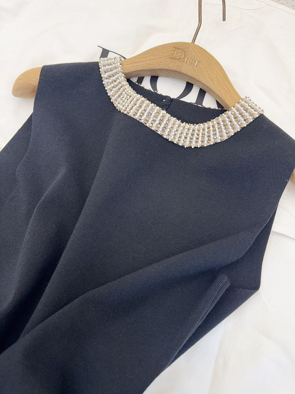 CD 25 Beaded Knitted Dress Blue Tencel Cotton and Silk