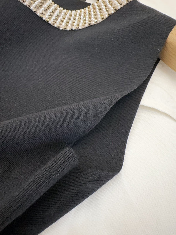 CD 25 Beaded Knitted Dress Blue Tencel Cotton and Silk