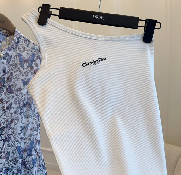 CD 2025 Asymmetrical Off-shoulder Vest White Cotton