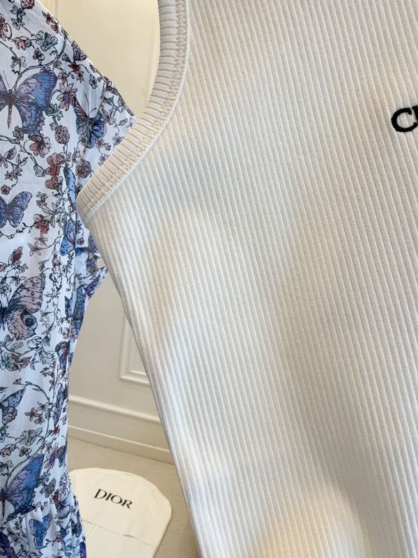 CD 2025 Asymmetrical Off-shoulder Vest White Cotton