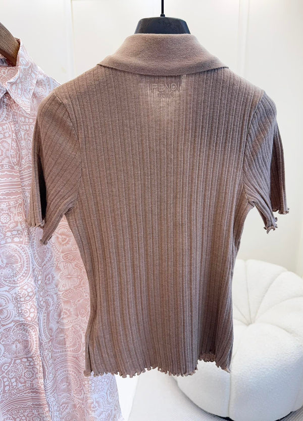 Fendi 25 Beaded Polo shirt Pure Beige Cotton