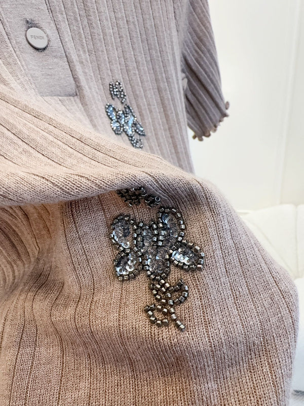 Fendi 25 Beaded Polo shirt Pure Beige Cotton