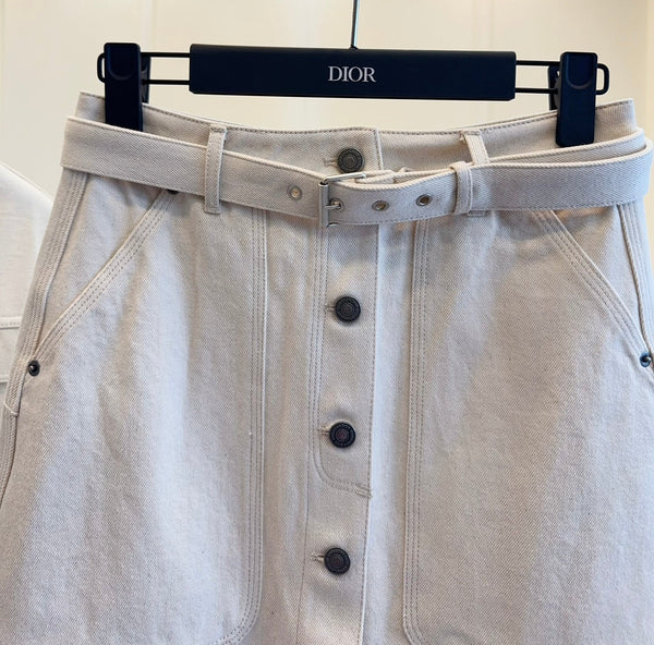 CD 25 Monogram Denim Skirt Beige Cotton